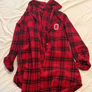 Ohio State OSU Red Plaid Button-Up flannel Shirt